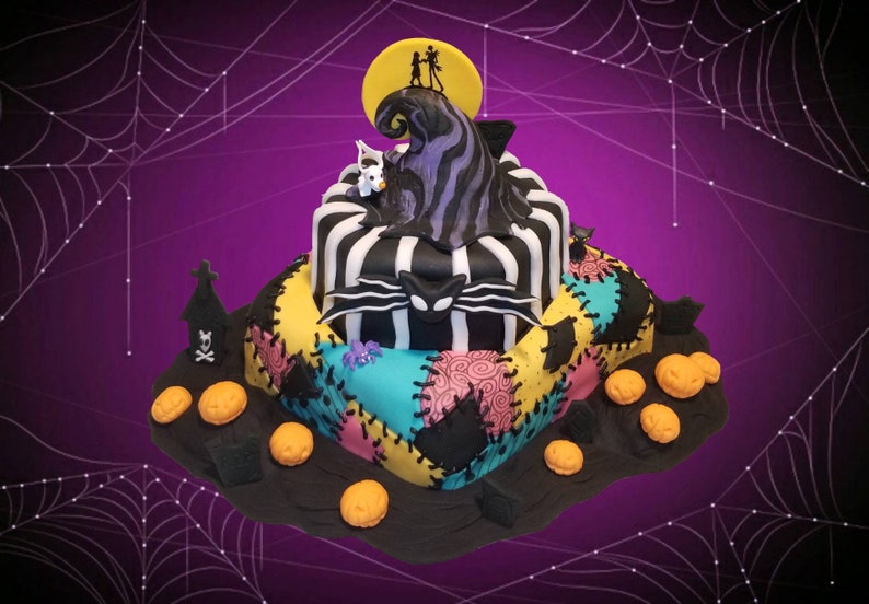 Nightmare Before Christmas Cake Topper Fondant Under The Moonlight Jack And Sally Cake Mountain Bat Bowtie Anniversary Birthday Cake Decor Party Decor Paper Party Supplies Keyforrest Lt