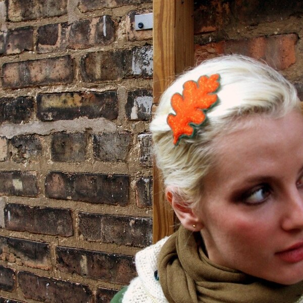 Oak Leaf Hairclip - Orange