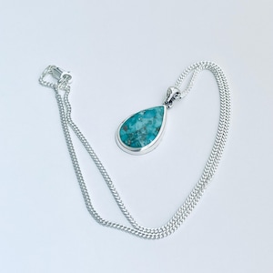Sterling Silver Large Teardrop Genuine Turquoise Necklace, Stone Pear Shape Chain, Silver Necklaces