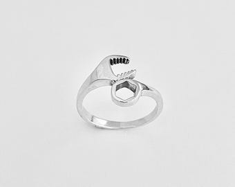 Sterling Silver Unisex Wrench Ring, Mechanic Tool, Car Tools, Silver Rings