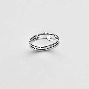 Sterling Silver Delicate Little Moon and Star Ring, Dainty Celestial Ring, Silver Rings