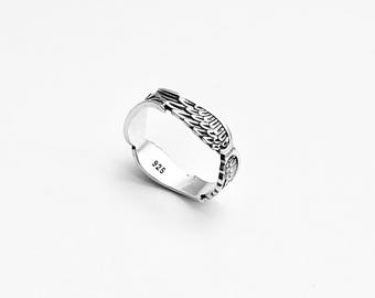 Sterling Silver Eternity Feather Band, Bird Ring, Silver Rings, Angel Wings, Birds