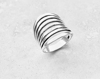Sterling Silver Statement Ring: Multiple Lines Band Rings