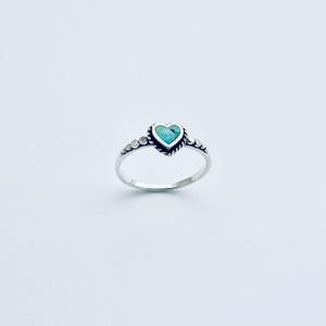 Sterling Silver Little Heart Genuine Turquoise Ring with Braid, Dainty Ring, Silver Rings, Stone
