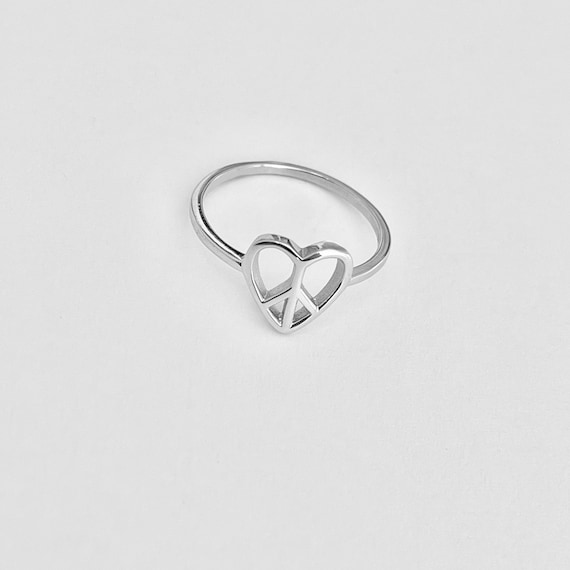 925 Sterling Silver Small Heart Peace Ring, Dainty Love Unity