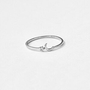 Sterling Silver Crescent Moon CZ Star Ring: Dainty Celestial Jewelry