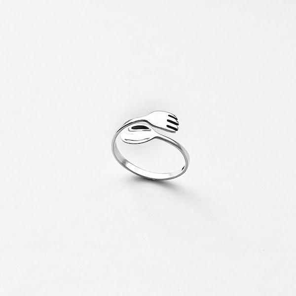 Zarte Löffel und Gabel Ring, Sterling Silber Ring, Kupfer Ring, Koch Ringe
