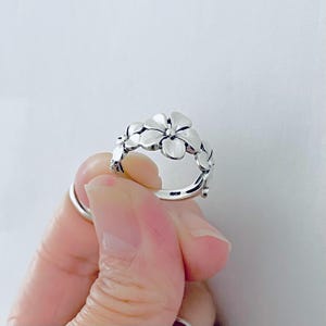Sterling Silver Triple Plumeria Ring with Leaf, Hawaii Lei Silver Flower Rings