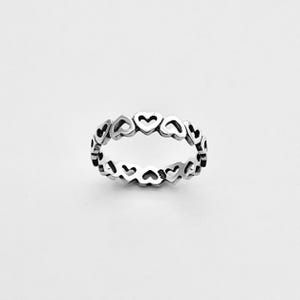 Sterling Silber Eternity Kleine Herzen Band, Silber Ringe, Eheringe, Liebesring