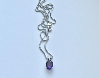 Sterling Silver Small Dainty Genuine Amethyst Necklace, Silver Necklaces, February Birthstone Chains