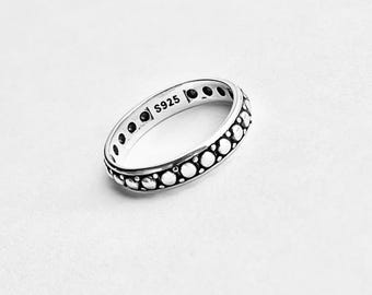 Geoxideerde sterlingzilveren Eternity-kralenring - Stapelbare trouwring