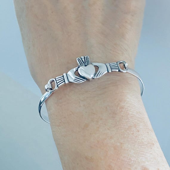 925 Sterling Silver Irish Claddagh Heart Bangle, Friendship Love