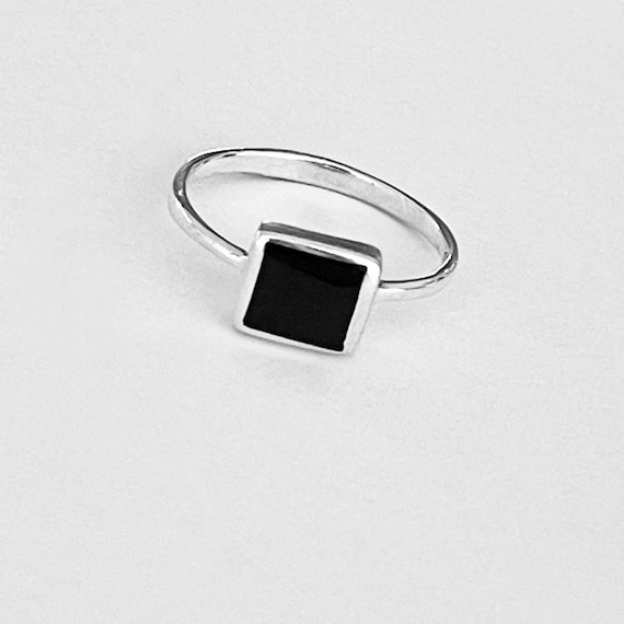 アクセサリー Vintage Silver Square Onxy Ring 925 Sterling Silver Square Black Onyx Ring: Simple Stone Ring - Etsy