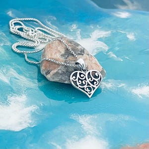 Sterling Silver Filigree Heart Necklace, Swirl Chain, Silver Necklaces, Hearts