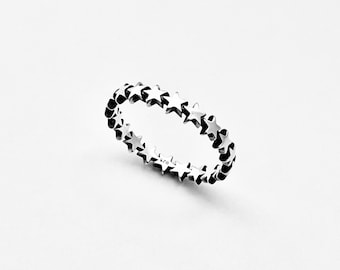 Sterling Silver Delicate Eternity Star Band Ring, Dainty Celestial Ring, Silver Rings