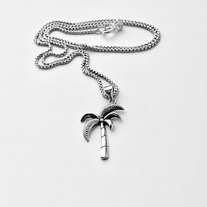 Sterling Silver Small Palm Tree Necklace, Dainty Necklaces, Silver Chains, Tropical Trees