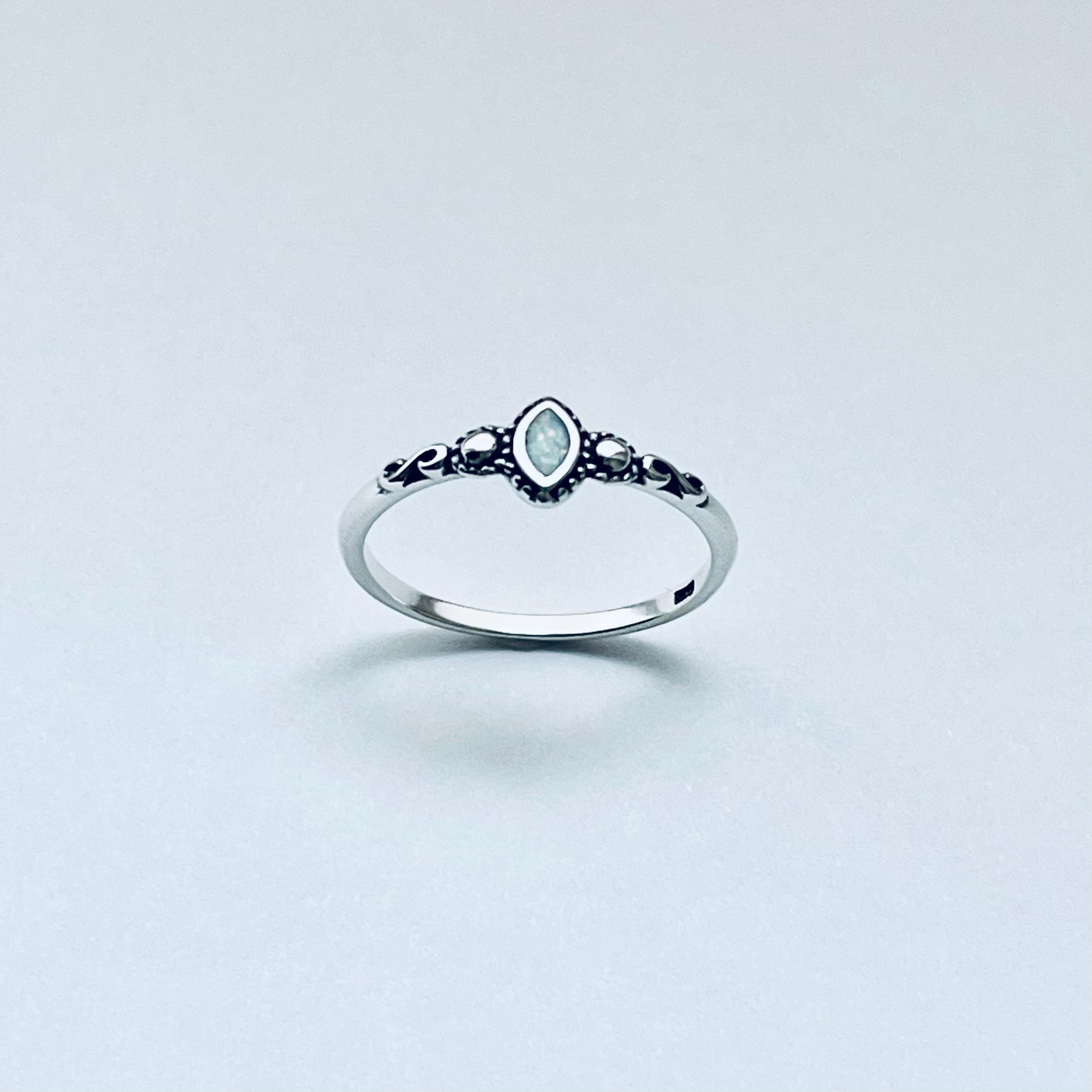Sterling Silver Mini Diamond Shape White Lab Opal Ring, Dainty Ring, Silver Rings