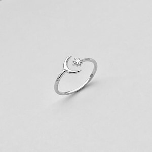 Sterling Silver Moon and Star Ring: Delicate Celestial Jewelry