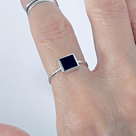 アクセサリー Vintage Silver Square Onxy Ring 925 Sterling Silver Square Black Onyx Ring: Simple Stone Ring - Etsy