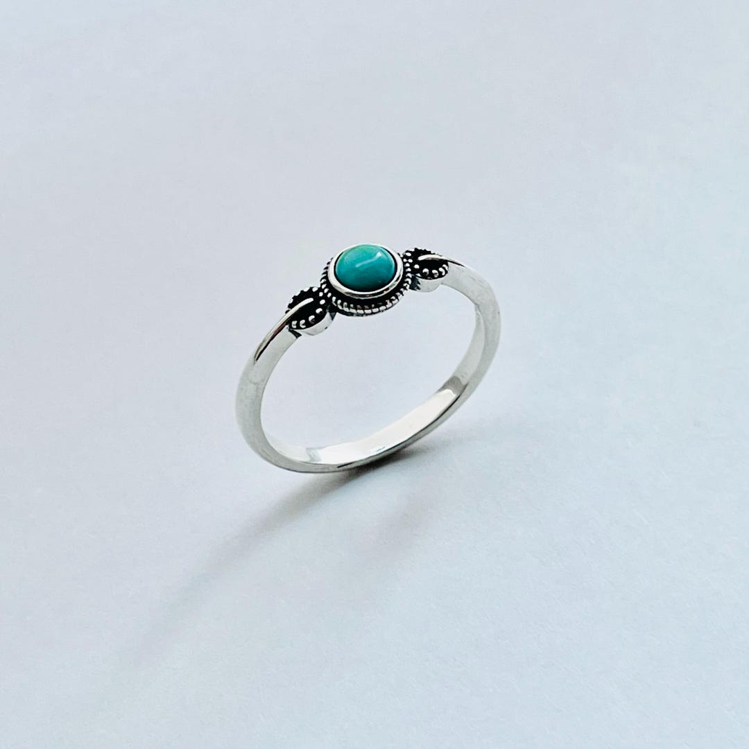 Sterling Silver Little Bali Style Synthetic Turquoise Ring, Dainty ...
