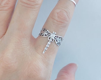 Sterling Silver Delicate Thin Dragonfly Ring, Spirit Bug, Silver Rings, Filigree Ring, Bugs