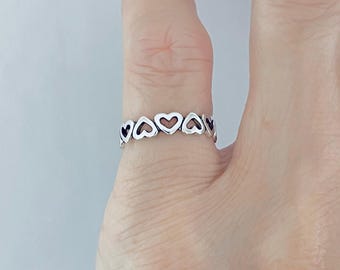 Sterling Silver Eternity Small Hearts Band, Wedding Bands, Stackable Love Rings