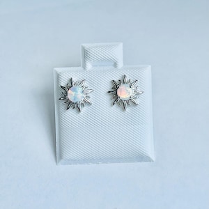 Sterling Silver White Lab Opal Sunshine Earring, Silver Earrings, Sun Earring