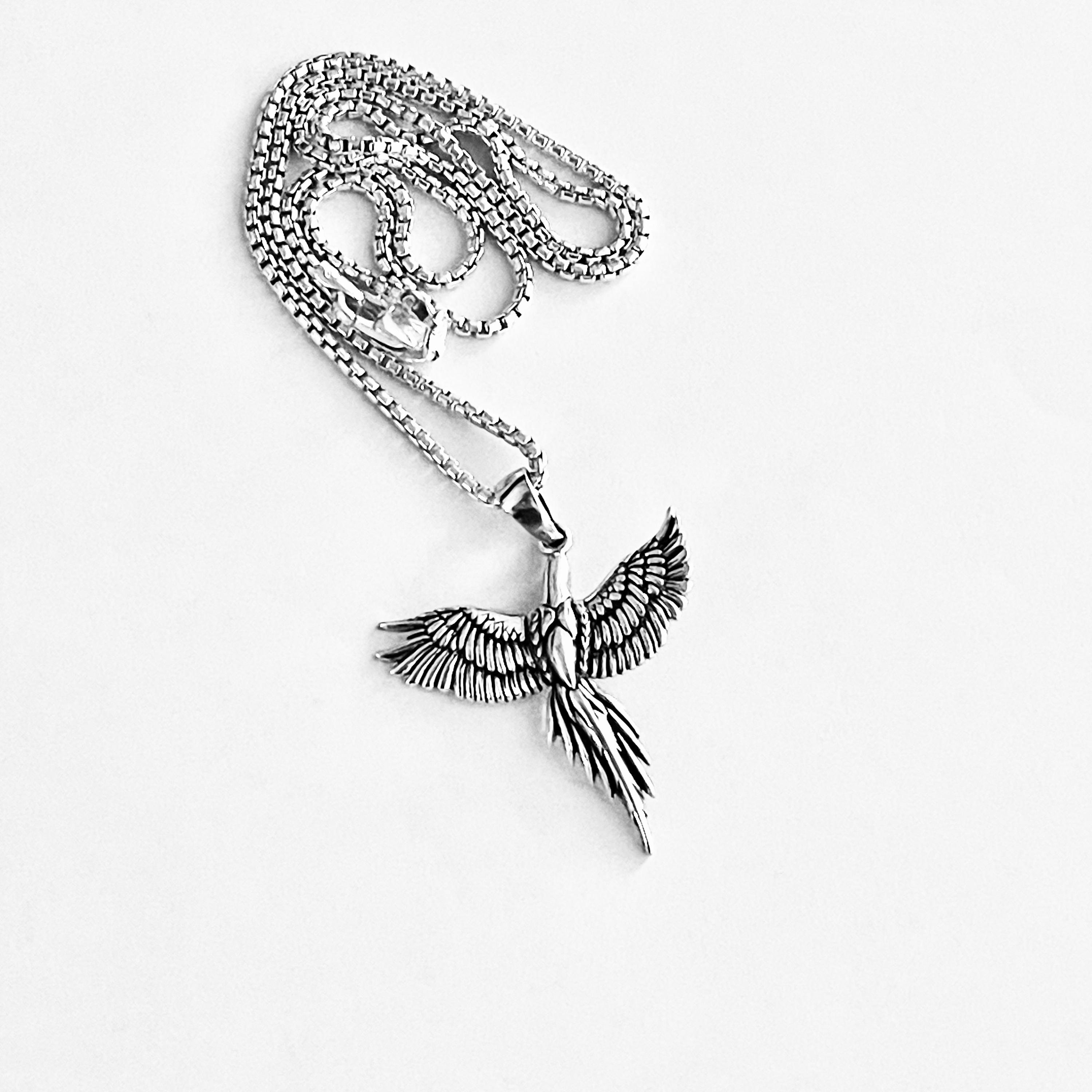 Colgante De Fénix Ascendente De Plata De Ley: Collar Con Aves