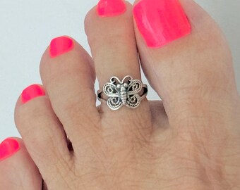Sterling Silver Butterfly Toe Ring, Spirit Bug Silver Rings
