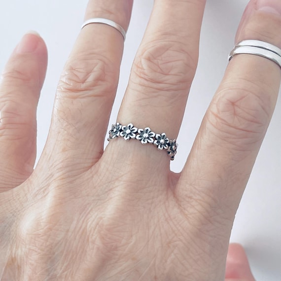 Sterling Silver Eternity Flower Band Ring, Floral Ring