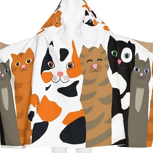 Calico Tabby Cats Youth Hooded Towel Kids Animal Beach Towel Toddler Birthday Gift Young Children Bathing Bath Time Fun Swimming Lessons