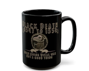Deathblack donkere geschiedenis humor zwarte pestmok vintage illustratie, pestdokter trending gotische mokken, pastel goth, weirdcore