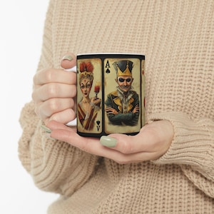 Caneca de cerâmica vintage para cartas de baralho, design de ás de copas e espadas, presente perfeito para jogadores de cartas, colecionadores, xícara de café de pôquer, fãs de pôquer