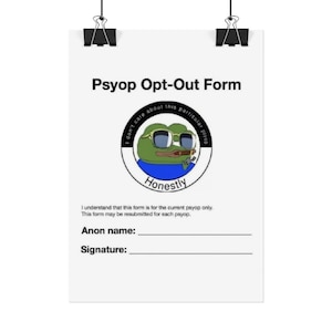 Modulo di disattivazione Psyop, modulo PePe divertente stampato su carta per poster 5x7, nichilista eccentrico, regalo per gli amanti dei meme, regalo pessimista, umorismo alternativo