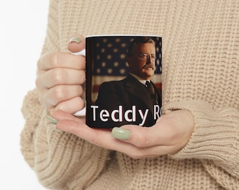 Teddy Roosevelt Ceramic Mug, Vintage Patriotic Coffee Cup, Unique Gift for History Lovers, Political Collectible, Theodore Roosevelt Gift
