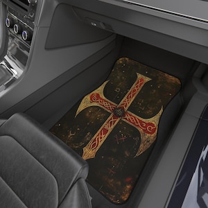 Vintage Car Show Cross Car Mats Set of 4, Gothic Car Mats, Car Enthusiast Accessories, Unique Car Decor Gift, Auto Floor Mats