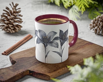 Elegant Floral Black Lillies Coffee Mug | Perfect for Home, Office or Gifts | Ideal for Birthdays, Tea Lovers | 11oz Black or Red Handle