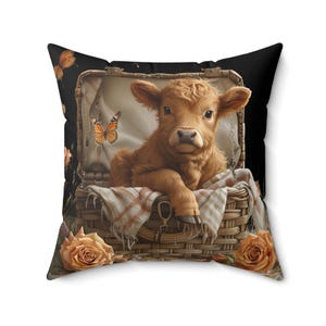 Vintage Baby Cow Floral Pillow, Rustic Farmhouse Decor, Cow Lover Gift, Rustic Home Accent, Country Decor, Cozy Living Room