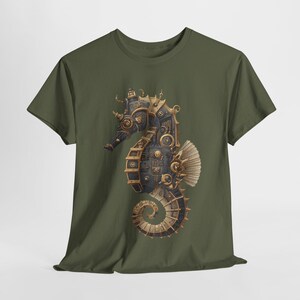 Steampunk Seahorse Tee, Unisex Heavy Cotton TShirt, Nautical Gift, Ocean Lover Shirt, Unique Graphic Tee, Gothic Beachwear image 6