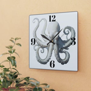 Elegant Octopus Acrylic Wall Clock, Ocean Decor, Nautical Home Accent, Gift for Marine Lovers, Beach House Decoration, Anniversary Gift