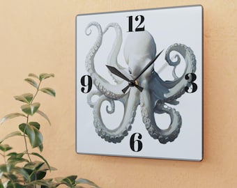 Elegant Octopus Acrylic Wall Clock, Ocean Decor, Nautical Home Accent, Gift for Marine Lovers, Beach House Decoration, Anniversary Gift