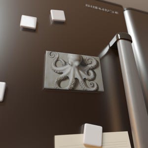 Weiß Oktopus Kunst Knopf-Magnet-Set, einzigartige Ozean inspiriert Küche Dekor, Geschenke für Ozean-Liebhaber, nautisches Dekor, Kühlschrankmagnet, Zuhause