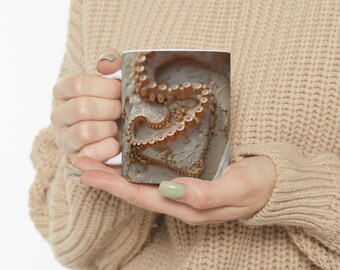 Ozean-inspirierte Keramiktasse, Oktopus-Design-Kaffeetasse, nautisches Geschenk, Trinkgeschirr für Meeresliebhaber, einzigartiges Küchendekor, Strandtasse