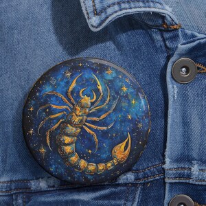 Custom Scorpio Pin Buttons, Celestial Astrology Pins, Unique Gifts for Zodiac Lovers, Birthday, Astrology, Astrological Accessories,