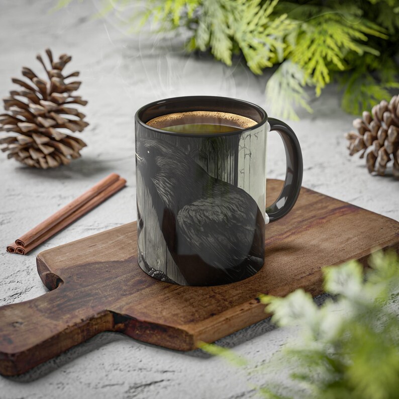 Mystical Raven Mug, Enigmatic Raven Cup, Gothic Coffee Mug, Unique Black Bird Drinkware, Halloween Gift for Bird Lovers image 10