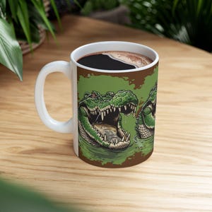 Alligator Design Ceramic Mug, Funny Tea Cup, Gifts for Nature Lovers, Birthday or Holiday Mug, Alcatraz Ceramic Coffee Cup