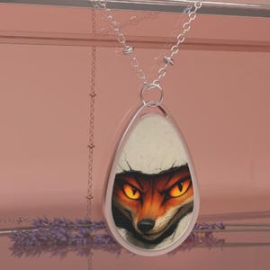 Fox Design Oval Necklace, Animal Jewelry, Unique Gift for Nature Lovers, Handmade Silver Pendant, Statement Neckwear