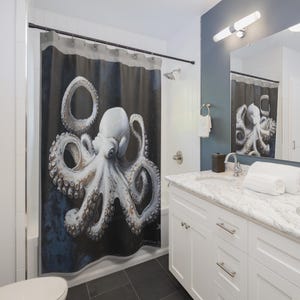 Octopus Inspired Shower Curtain, Grey Background, Nautical Decor, Bathroom Accessory, Gift for Ocean Lovers, Unique Home Decor