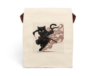 Canvas lunchtas Ninja Cat, stijlvolle tas, uniek cadeau voor kattenliefhebbers, milieuvriendelijke lunchtas, schooltas voor kinderen, accessoires met anime-thema