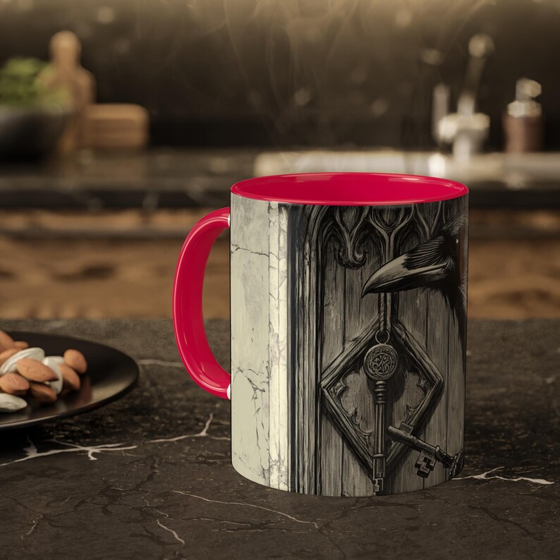 Mystical Raven Mug, Enigmatic Raven Cup, Gothic Coffee Mug, Unique Black Bird Drinkware, Halloween Gift for Bird Lovers image 7